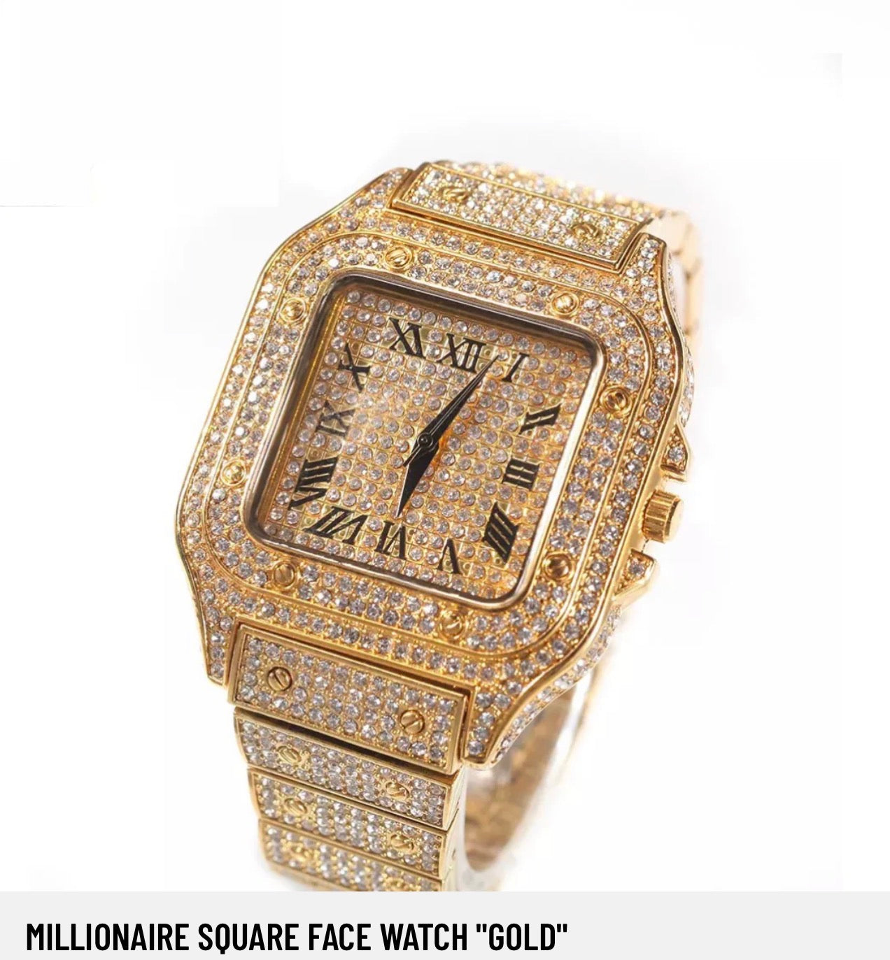 Gold millionaire square face watch
