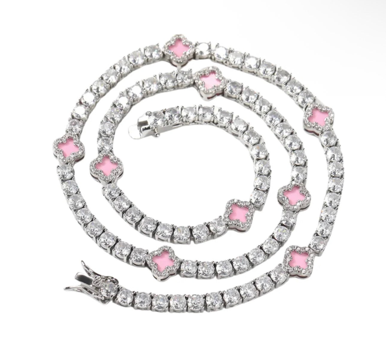Pink tennis necklace